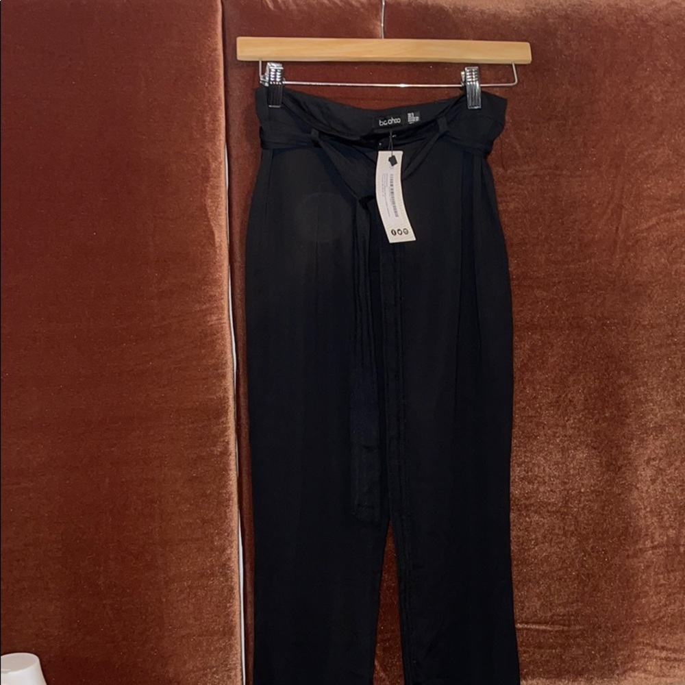 Boohoo Luna Tie Waist Woven Satin Slimeline pants